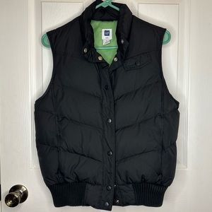 Gap Womens Medium Black Puffer Vest with Pockets Green Lining Down Filled Y2K